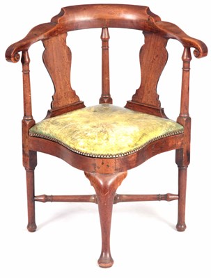 Lot 1031 - A MID 18TH CENTURY WALNUT CORNER CHAIR with...