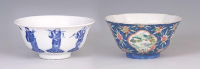 Lot 107 - TWO CHINESE PORCELAIN RICE BOWLS having a blue...