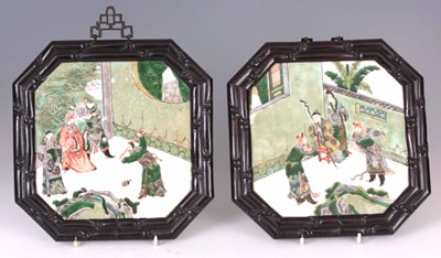 Lot 134 - A PAIR OF LATE 19th CENTURY FAMILLE VERTE WALL...