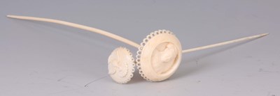 Lot 149 - TWO LATE 19TH CENTURY CHINESE IVORY HAIR PINS...