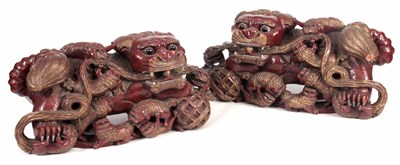 Lot 176 - A PAIR OF CHINESE CARVED WOOD POLYCHROME AND...