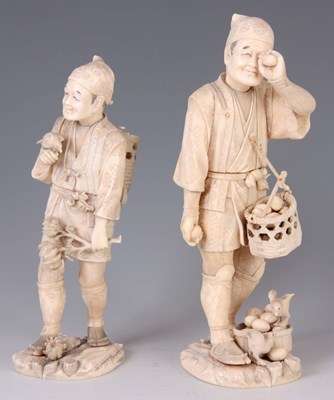 Lot 193 - TWO MEIJI PERIOD JAPANESE IVORY FIGURES the...