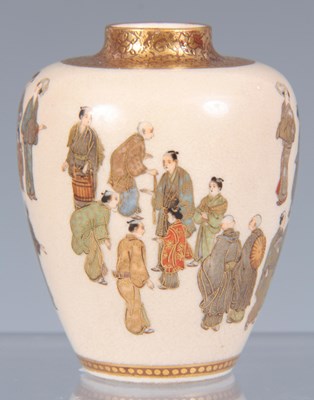 Lot 198 - A MEIJI PERIOD JAPANESE MINIATURE SATSUMA VASE...