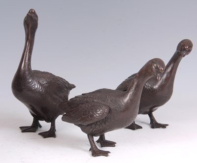 Lot 204 - A SET OF THREE MEIJI PERIOD BRONZE SCULPTURES...