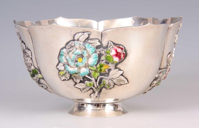 Lot 212 - A JAPANESE MEIJI PERIOD SILVER AND ENAMEL BOWL...