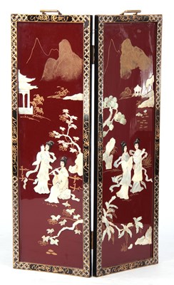 Lot 219 - A JAPANESE TWO PANEL LACQUERWORK FOLDING...