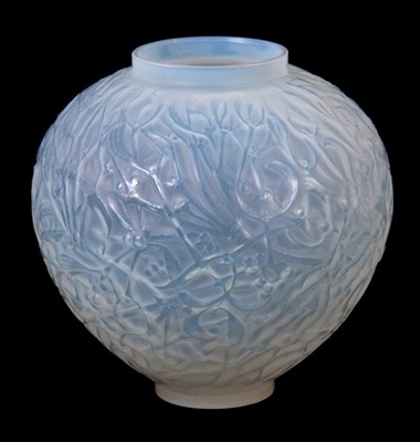 Lot 22 - RENE LALIQUE. AN OPALESCENT GLASS GUI VASE of...