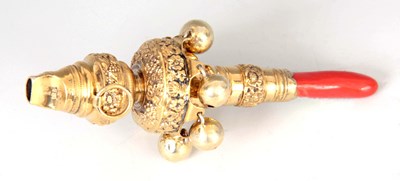 Lot 228 - A FINE GEORGE III SILVER GILT CHILD'S RATTLE,...