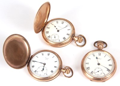 Lot 296 - THREE 9K GOLD PLATED POCKET WATCHES the first...