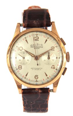 Lot 325 - A GENTLEMAN'S 18K GOLD DELRIO CHRONOGRAPH...