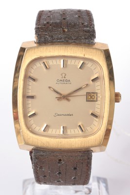 Lot 334 - A GENTLEMAN'S OVERSIZED GOLD PLATED OMEGA...