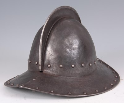 Lot 378 - AN IRON PIKEMAN'S POT HELMET made in two...