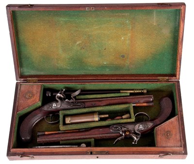 Lot 388 - A RARE PAIR OF GEORGE III FLINTLOCK DUELLING...