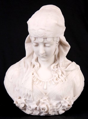 Lot 433 - A LATE 19TH CENTURY CARVED WHITE MARBLE BUST...