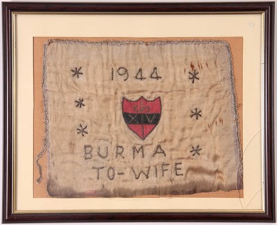 Lot 444 - A WW2 SILK EMBROIDERED HANDKERCHIEF dated 1944...