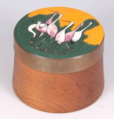 Lot 451 - AN ART DECO ENAMEL JAR AND COVER with metal...