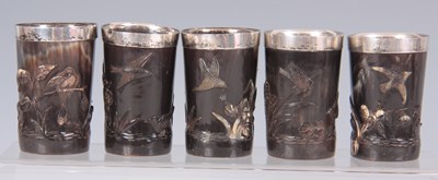 Lot 462 - A SET OF FIVE LATE 19TH CENTURY SILVER MOUNTED...