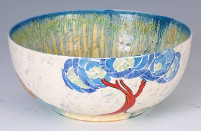 Lot 47 - A CLARICE CLIFF PATINA BLUE TREE PATTERN BOWL...