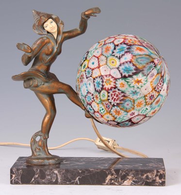 Lot 475 - AN ART DECO FIGURAL LAMP WITH A MILLEFIORI...