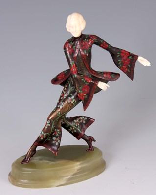 Lot 483 - A STYLISH ART DECO COLD PAINTED FIGURE OF A...