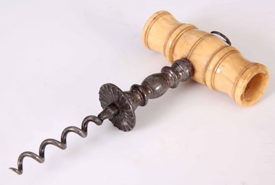 Lot 495 - A 19TH CENTURY STEEL CORKSCREW with turned...