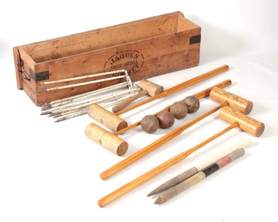 Lot 557 - A LATE 19TH CENTURY JACQUES BOXED CROQUET SET