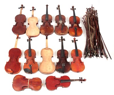 Lot 570 - A COLLECTION OF 12 VIOLINS FOR SPARES AND...