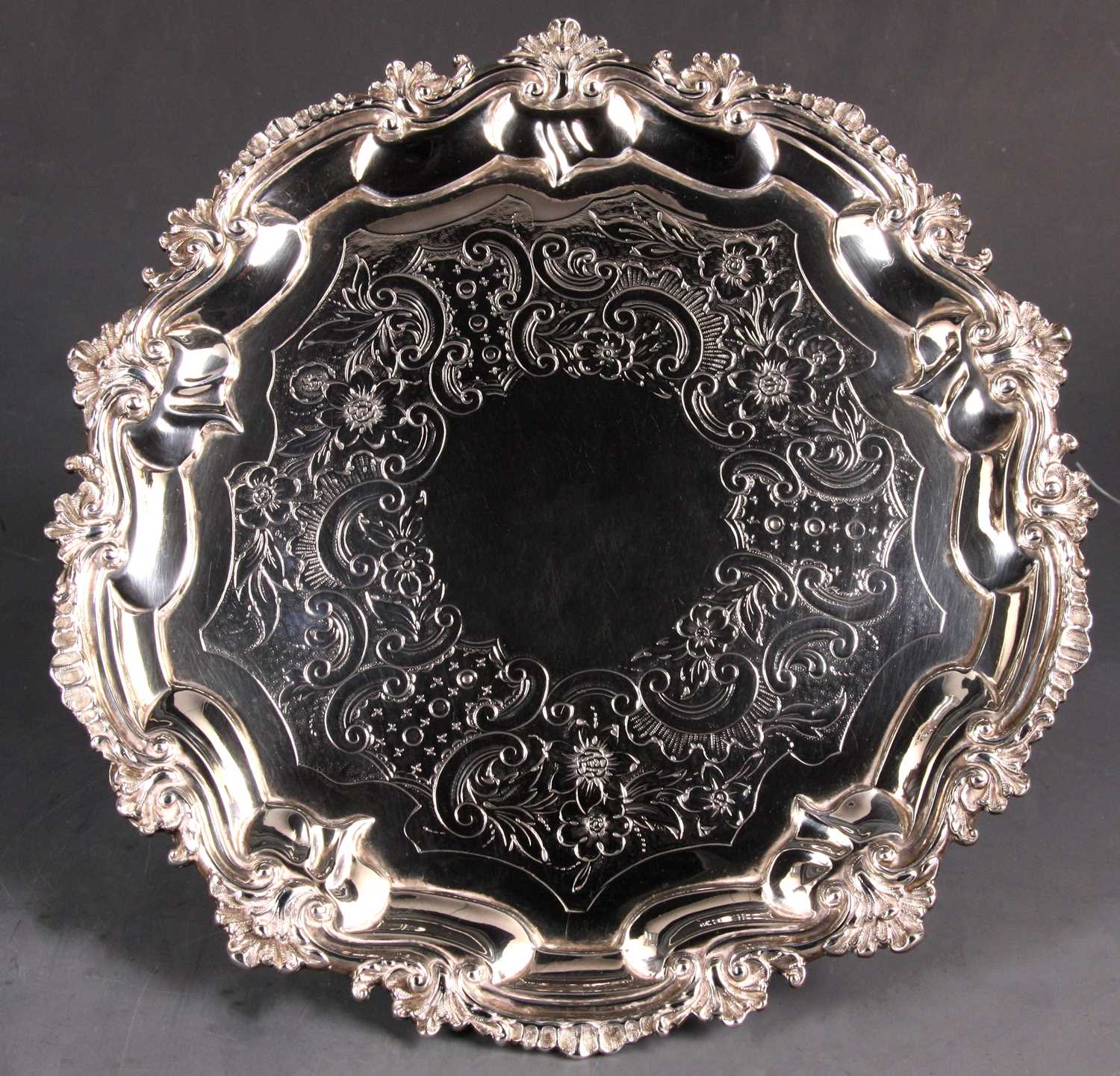 Lot 213 - An early Victorian SILVER SALVER with cast...