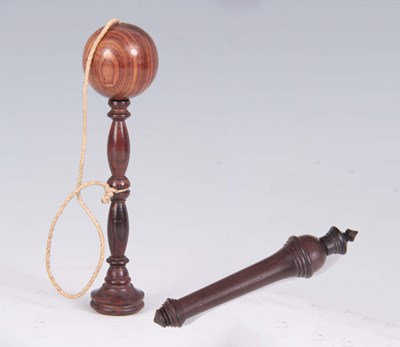 Lot 587 - A 19TH CENTURY ROSEWOOD TREEN BALL AND CUP...