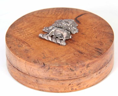 Lot 590 - A LATE VICTORIAN POLLARD OAK CIRCULAR PIN BOX...