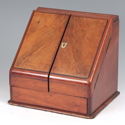 Lot 608 - A 19TH CENTURY WALNUT CORRESPONDENCE BOX with...