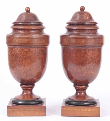 Lot 618 - A PAIR OF 20TH CENTURY SIMULATED BURR WOOD...