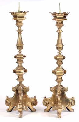 Lot 637 - A MASSIVE PAIR OF 19TH CENTURY CAST BRASS...