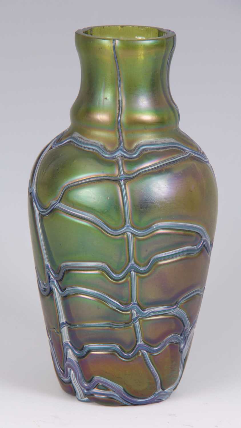 Lot 8 - AN ART NOUVEAU KRALIC GREEN LUSTRE GLASS VASE...