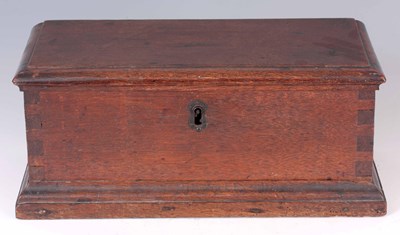 Lot 863 - AN 18TH CENTURY OAK STRONG BOX with steel...