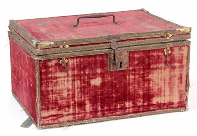 Lot 870 - A 16TH CENTURY SPANISH RED VELVET COVERED WOOD...