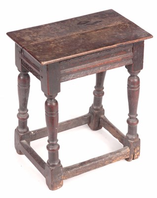 Lot 889 - A 17TH CENTURY OAK JOINT STOOL the pegged...