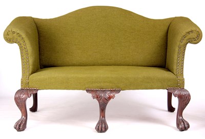 Lot 890 - A GEORGE II STYLE MAHOGANY UPHOLSTERED...