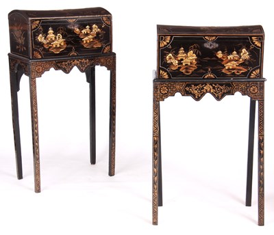 Lot 907 - A PAIR OF GEORGE III LACQUERED CHINOISERIE...