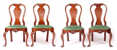 Lot 917 - A SET OF FOUR QUEEN ANNE PERIOD WALNUT SIDE...