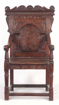 Lot 945 - A 17TH CENTURY AND LATER OAK WAINSCOT CHAIR...