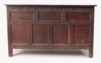 Lot 951 - A 17TH CENTURY JOINED OAK COFFER OF LARGE SIZE...