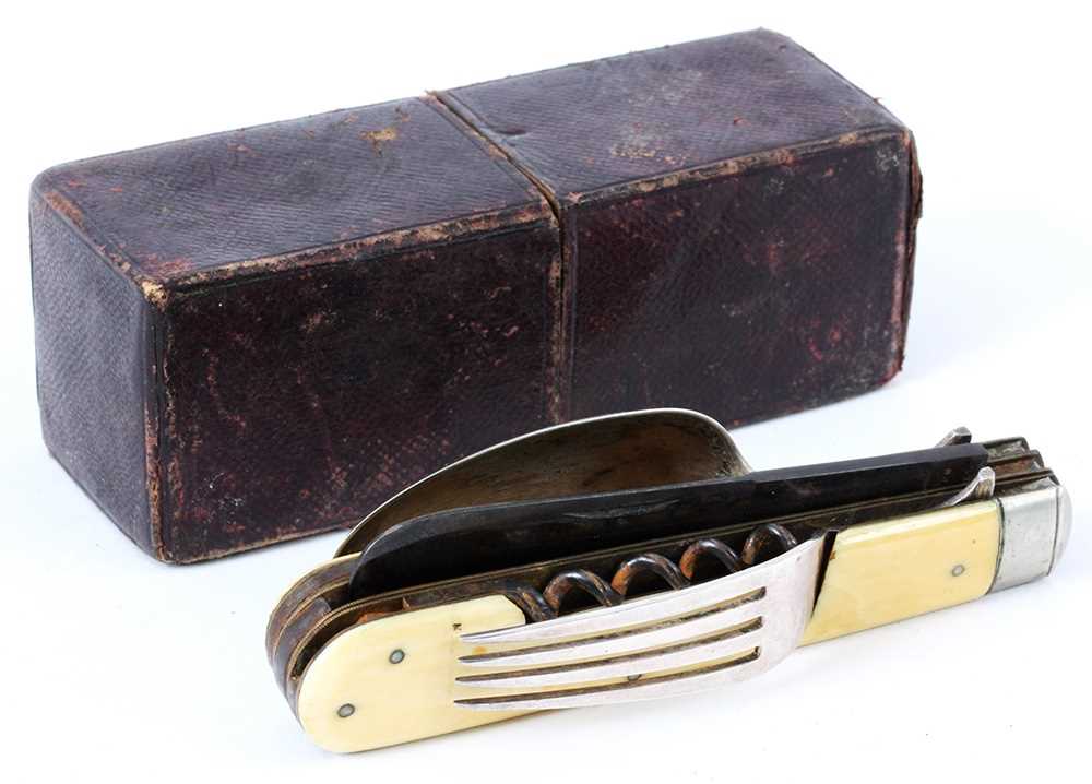 Lot 568 - A LATE 19TH CENTURY IVORY HANDLED TRAVELLING...