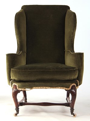 Lot 964 - A QUEEN ANNE WING BACK ARMCHAIR with shaped...