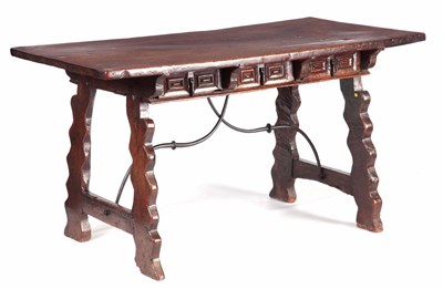 Lot 970 - A 17TH/18TH CENTURY SPANISH JOINED WALNUT AND...