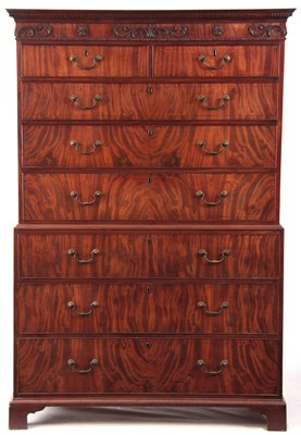 Lot 980 - A GEORGE III FLAME MAHOGANY CHEST ON CHEST...