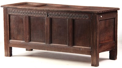 Lot 981 - A LATE 17TH CENTURY OAK FOUR PANELLED COFFER...