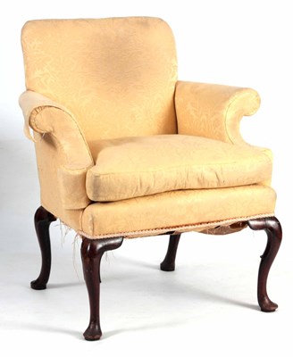 Lot 991 - A GEORGE I WALNUT UPHOLSTERED ARMCHAIR with...