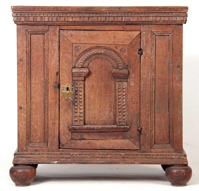 Lot 993 - AN EARLY OAK CONTINENTAL CUPBOARD OF SMALL...