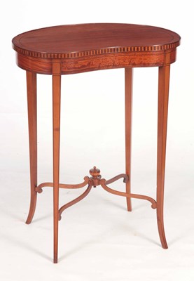 Lot 994 - AN EDWARDIAN KIDNEY SHAPED EBONY INLAID...